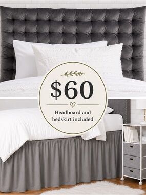 Dormify Grey Tufted Headboard with Matching Bedskirt